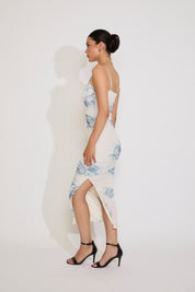 CAMI STRAP FLORAL RUCHED MIDI DRESS