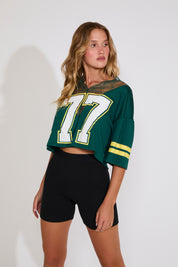 CROPPED NUMBER 77 BOXY JERSEY TOP WITH STRIPES