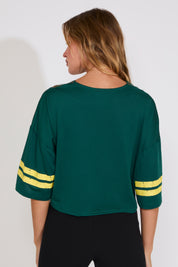 CROPPED NUMBER 77 BOXY JERSEY TOP WITH STRIPES
