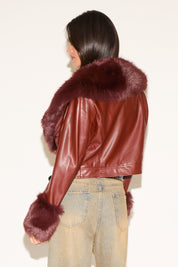 LARGE FAUX FUR TRIM VEGAN LEATHER WAISTCOAT