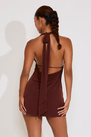 HALTER PLUNGING NECKLINE SLINKY MINI DRESS