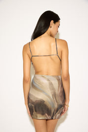 MULTI COLOR COWL NECK BACK STRAP MINI DRESS