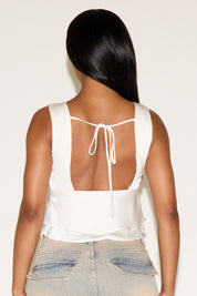 TIE BACK EMPIRE WAIST SATINY SLEEVELESS TOP