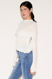 LONG SLEEVE BOAT NECK ASYMMETRICAL HEM TOP