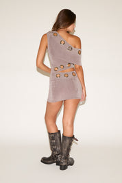 ASYMMETRIC SIDE CUT OUT GROMMET DETAIL DRESS