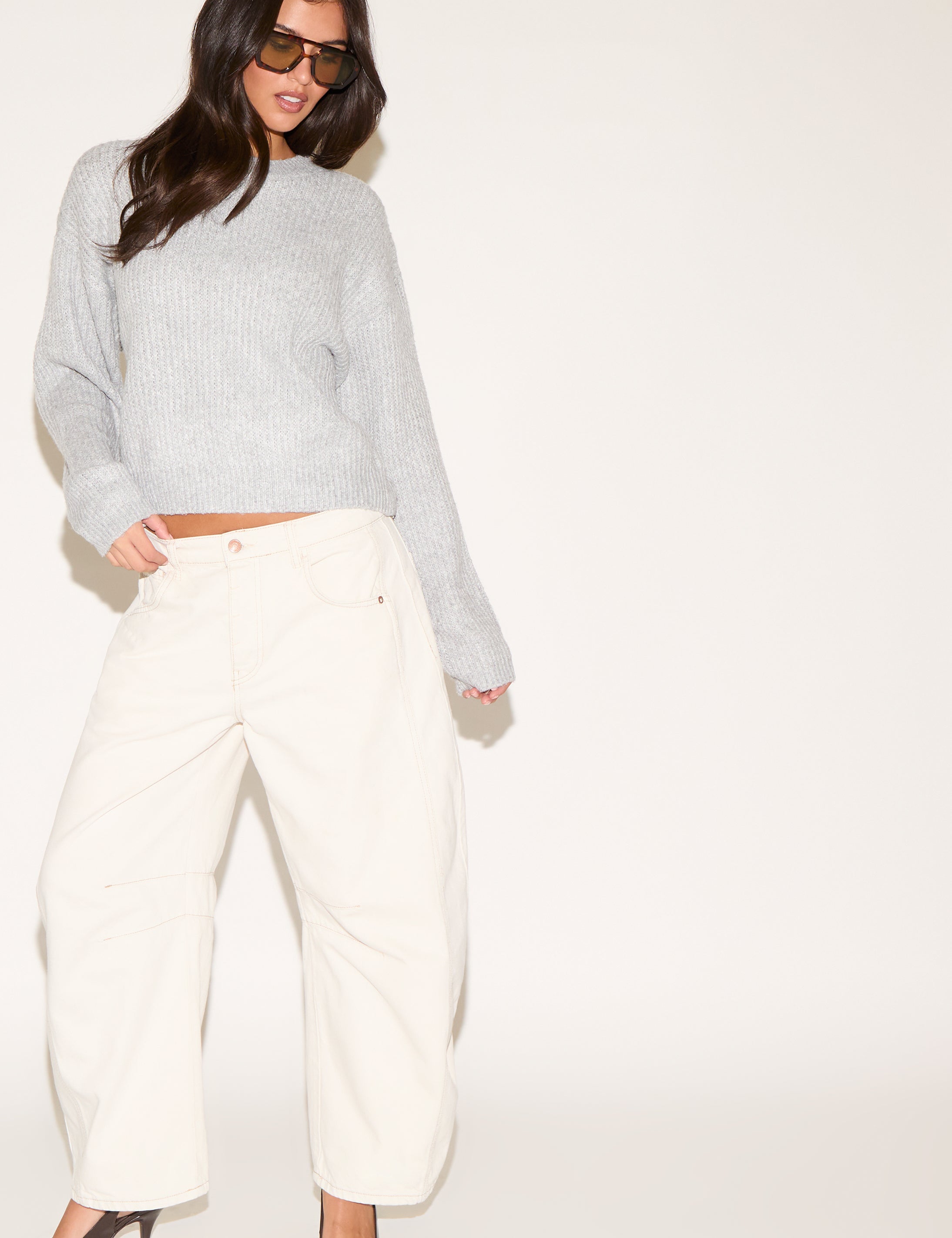 RIBBED CREW NECK LOOSE FIT SWEATER