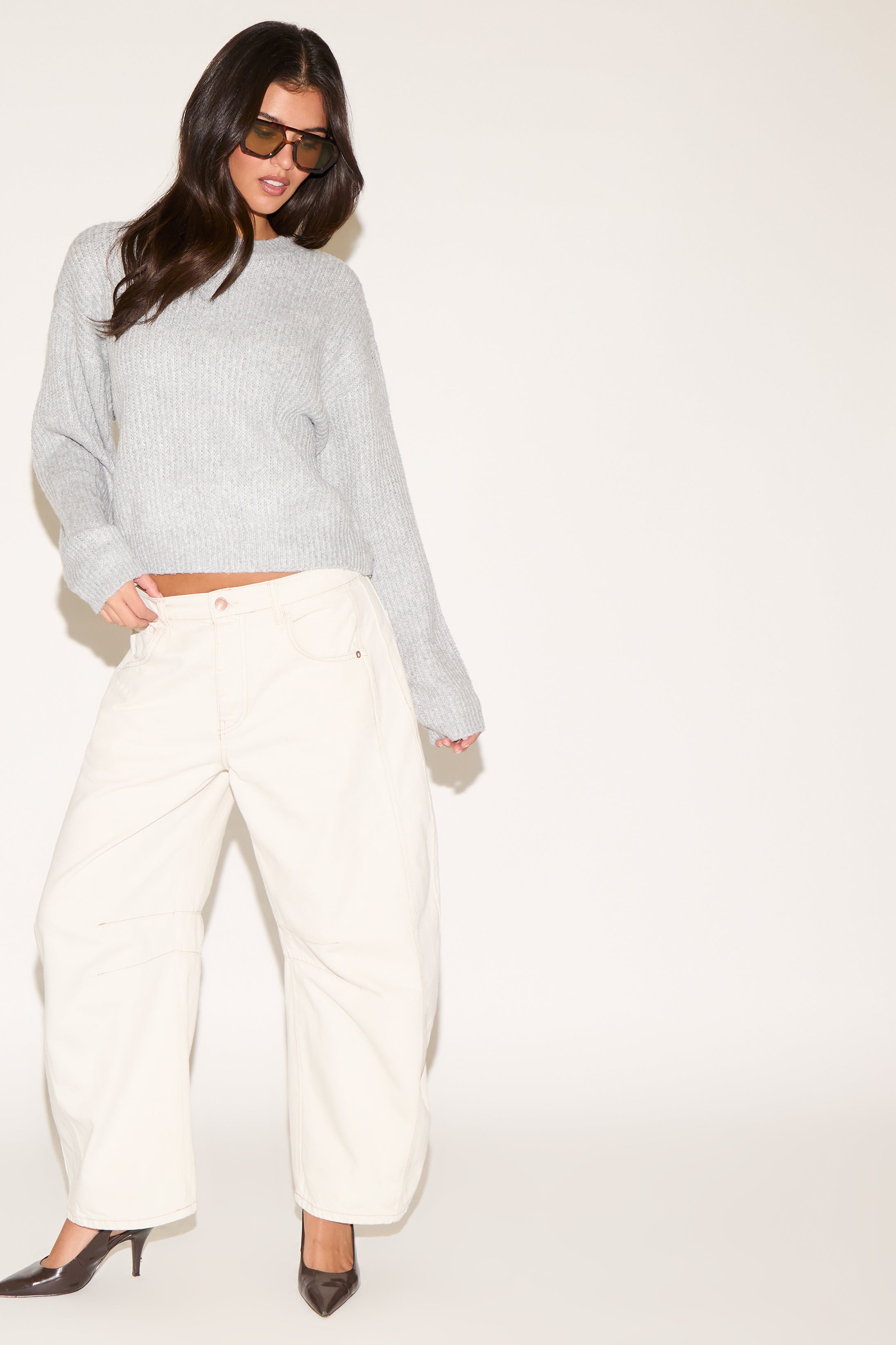 RIBBED CREW NECK LOOSE FIT SWEATER
