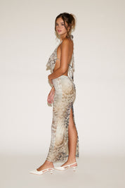 ABSTRACT LEOPARD PRINT COWL NECK MAXI DRESS