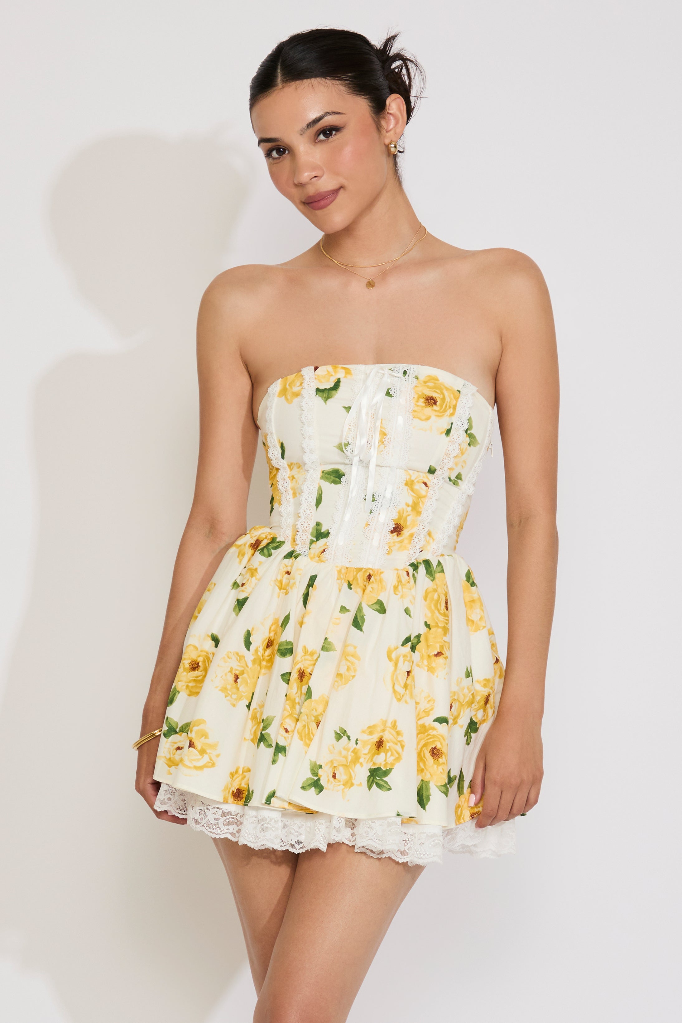 FLOWERS PRINT TUBE MINI DRESS
