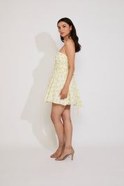 STRAPLESS FLORAL PRINT RUCHED BODICE SKATER MINI DRESS