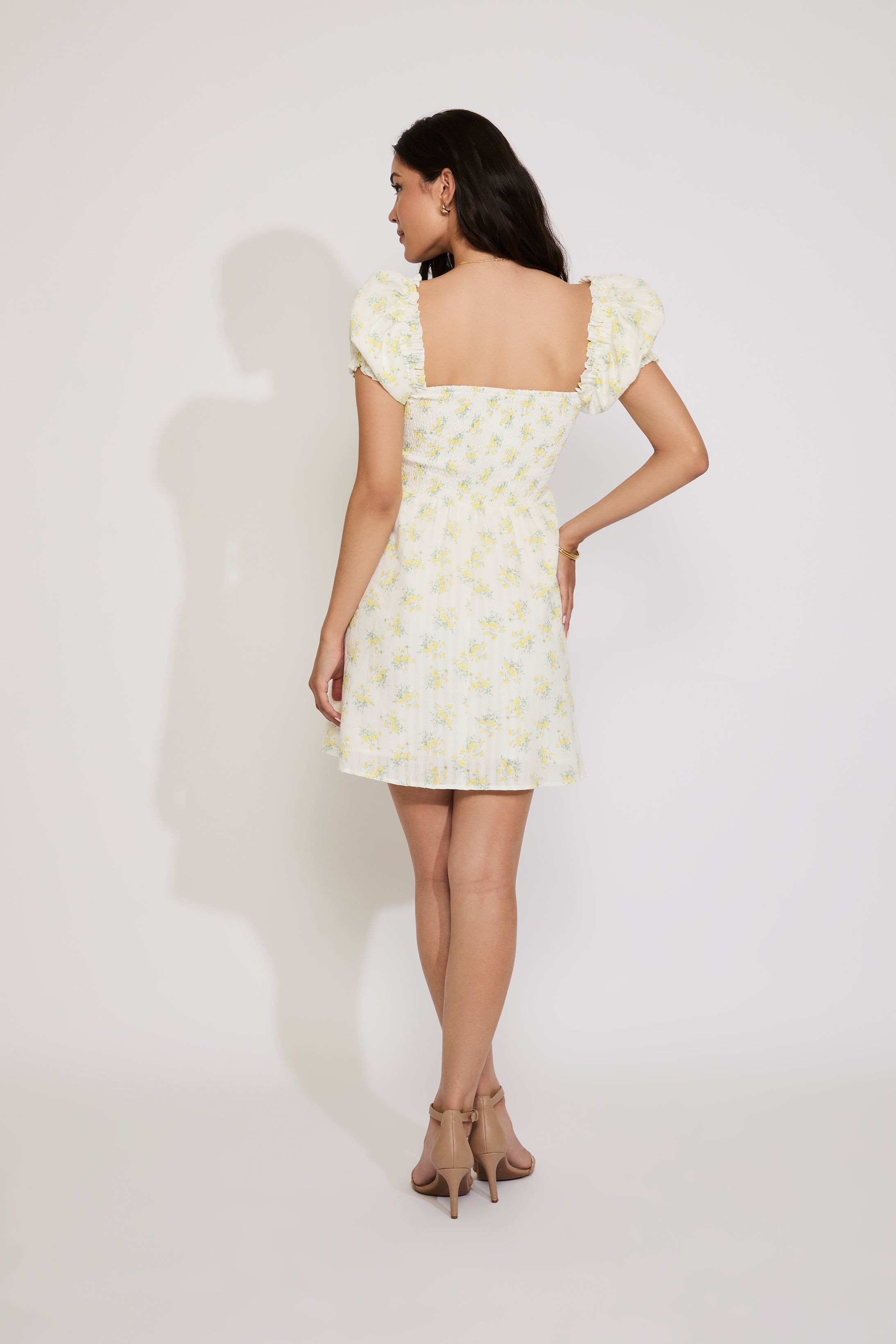 PUFF SLEEVE CORSET TOP A LINE FLORAL MINI DRESS