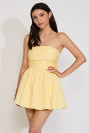 TIE BACK & RUCHED BODICE POPLIN SKATER MINI DRESS