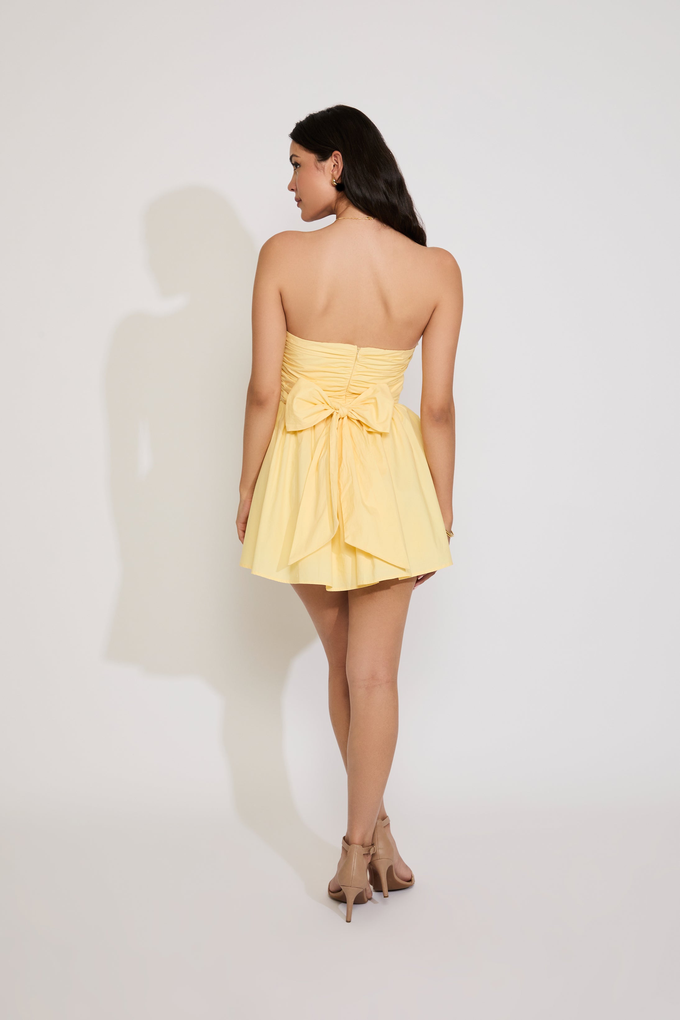 TIE BACK & RUCHED BODICE POPLIN SKATER MINI DRESS