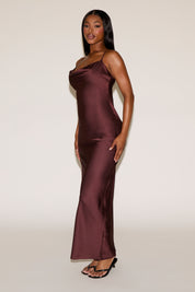 COWL NECK SLEEVELESS SLIP SATINY MAXI DRESS