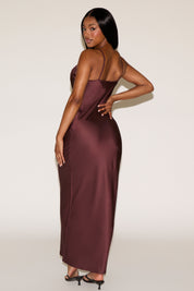 COWL NECK SLEEVELESS SLIP SATINY MAXI DRESS