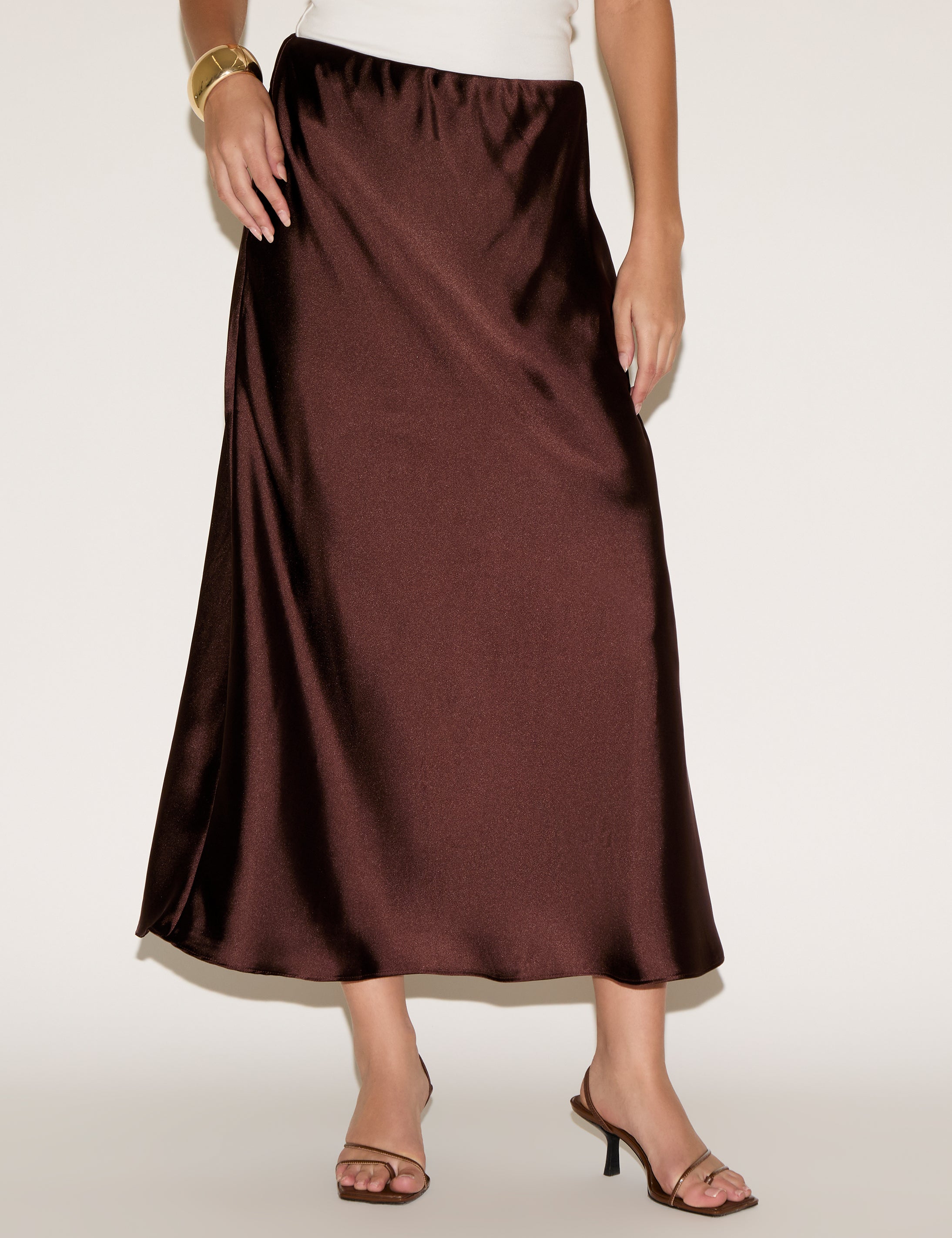 ELASTIC WAIST SATIN MAXI SKIRT