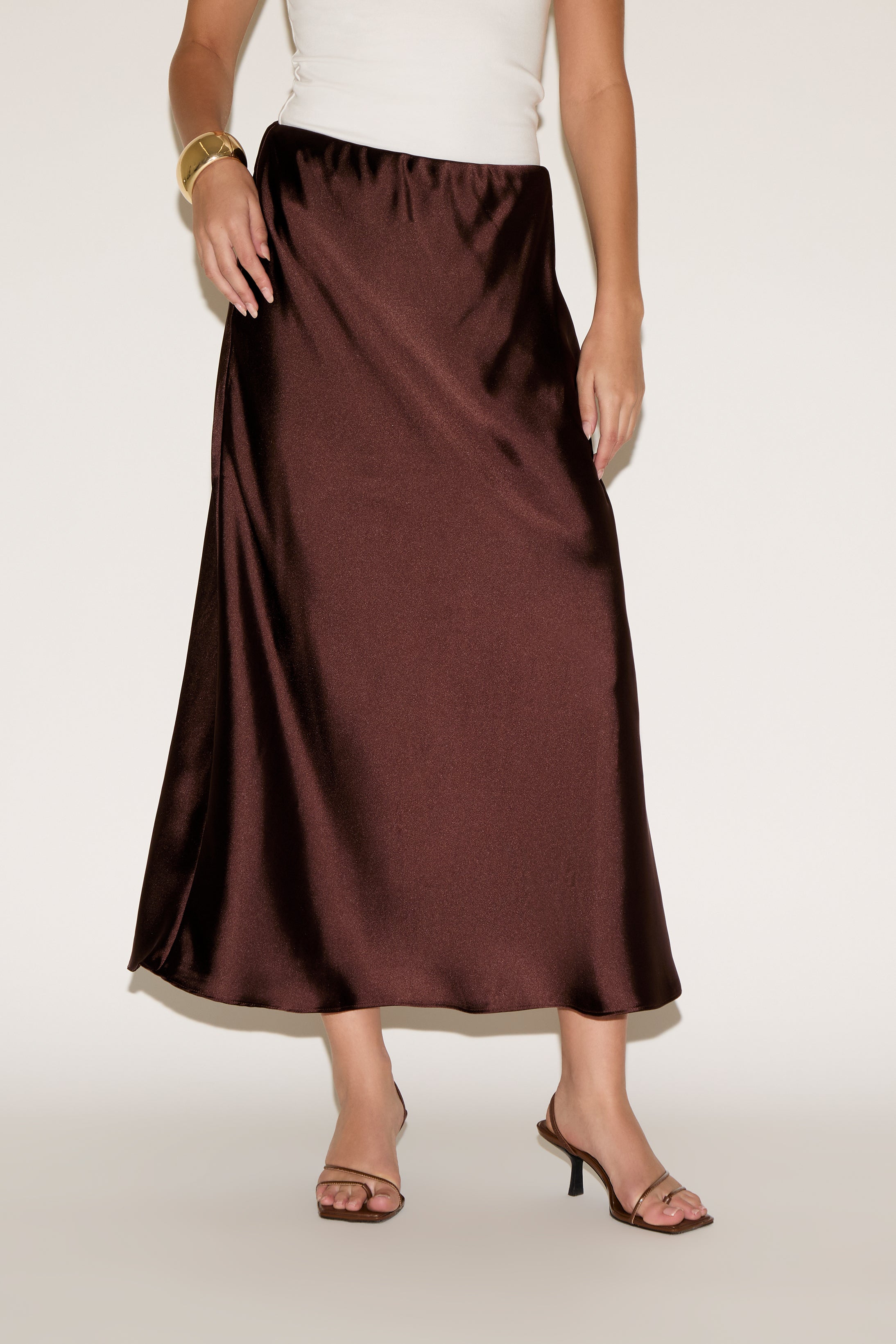 ELASTIC WAIST SATIN MAXI SKIRT