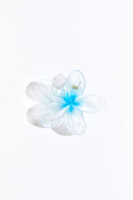 Blue plastic hair clip on a white background.