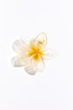 Yellow plastic hair clip on a white background. 