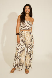 PRINTED TUBE SMOCKED TOP & ELASTIC WAISTED LONG PANT SET