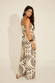 PRINTED TUBE SMOCKED TOP & ELASTIC WAISTED LONG PANT SET
