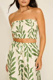 LEAF PRINT SMOCKED CROP TOP & WIDE LEG PANT SET