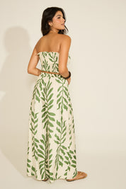 LEAF PRINT SMOCKED CROP TOP & WIDE LEG PANT SET