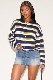 ROLL HEM BUTTON UP STRIPED CARDIGAN