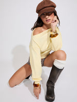 BOAT NECK SOLID COLOR SWEATSHIRT