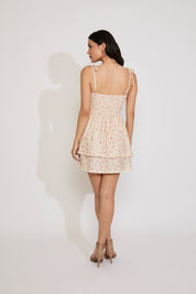 ROSE PRINT CAMI STRAP SMOCKED LAYER MINI DRESS