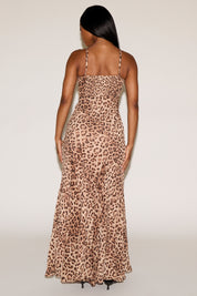 V NECK LEOPARD PRINT SLEEVELESS MERMAID MAXI DRESS