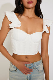 RUFFLE STRAP DEFINED CUP CROPPED CORSET TOP
