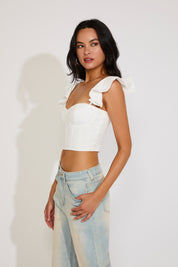 RUFFLE STRAP DEFINED CUP CROPPED CORSET TOP