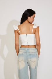 RUFFLE STRAP DEFINED CUP CROPPED CORSET TOP