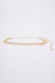 Gold METAL OVAL LINK CHAIN BELT  on a white background.