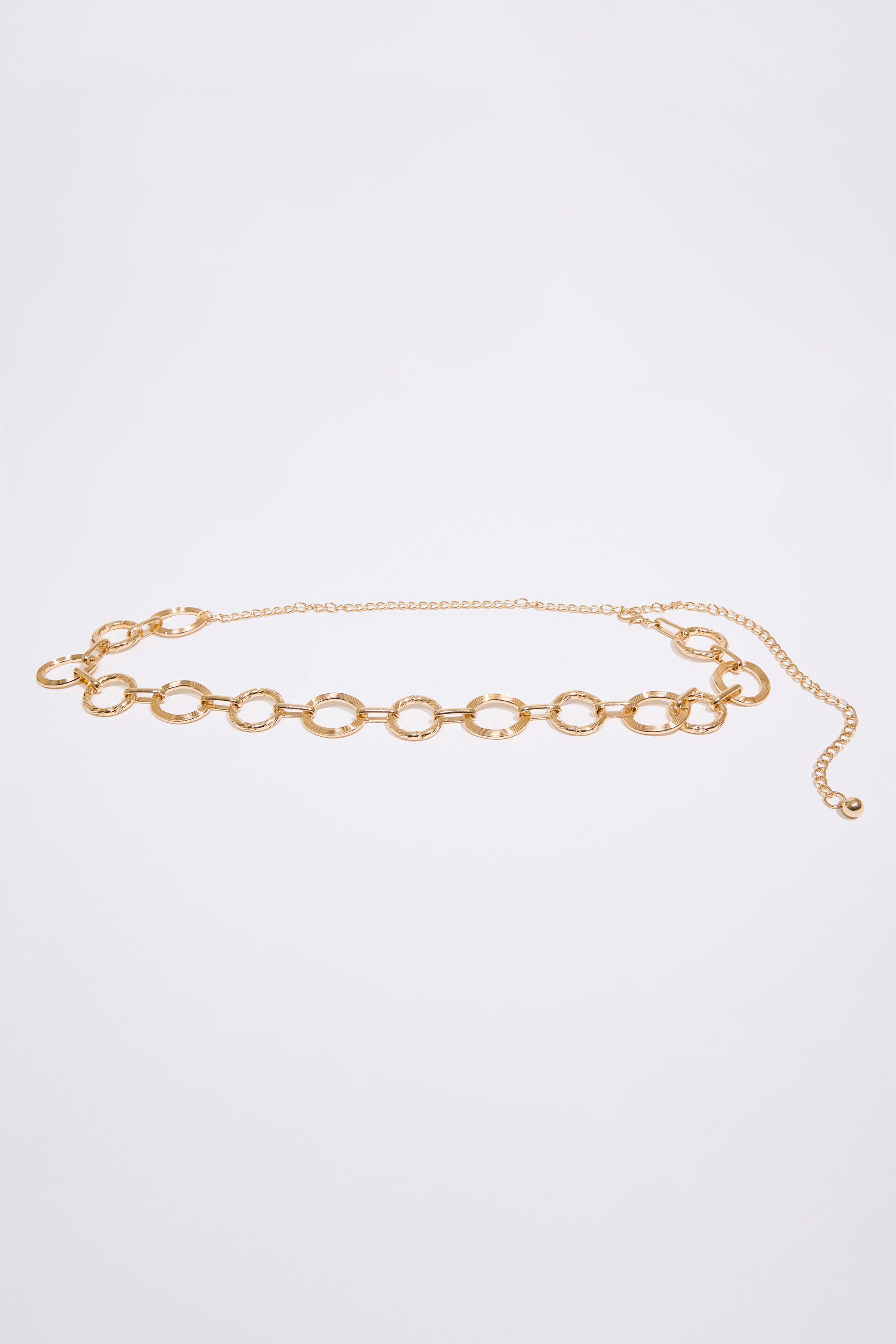 Gold METAL OVAL LINK CHAIN BELT  on a white background.