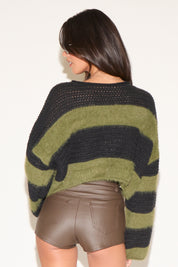 MULTI TEXTURED TWO COLOR CROPPED ROUND NECK SWEATER