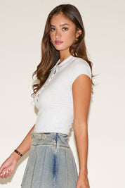 CAP SLEEVE BUTTON FRONT POLO SHIRT