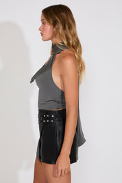 RUCHED COWLED NECKLINE TIE HALTER TOP