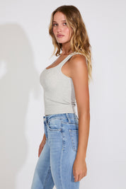 RIBBED SLEEVELESS SQUARE NECK TANK TOP