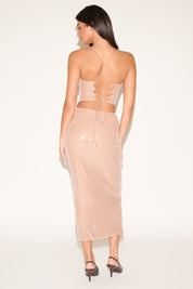LACE UP SEQUIN CORSET TOP & MAXI SKIRT