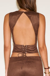 VEGAN SUEDE TOP WITH UP LACE UP BACK