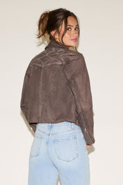 VEGAN SUEDE WESTERN CONTRAST STITCHING JACKET