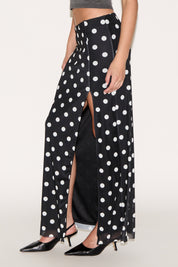 POLKA DOT PRINT MAXI SKIRT WITH SIDE SLIT
