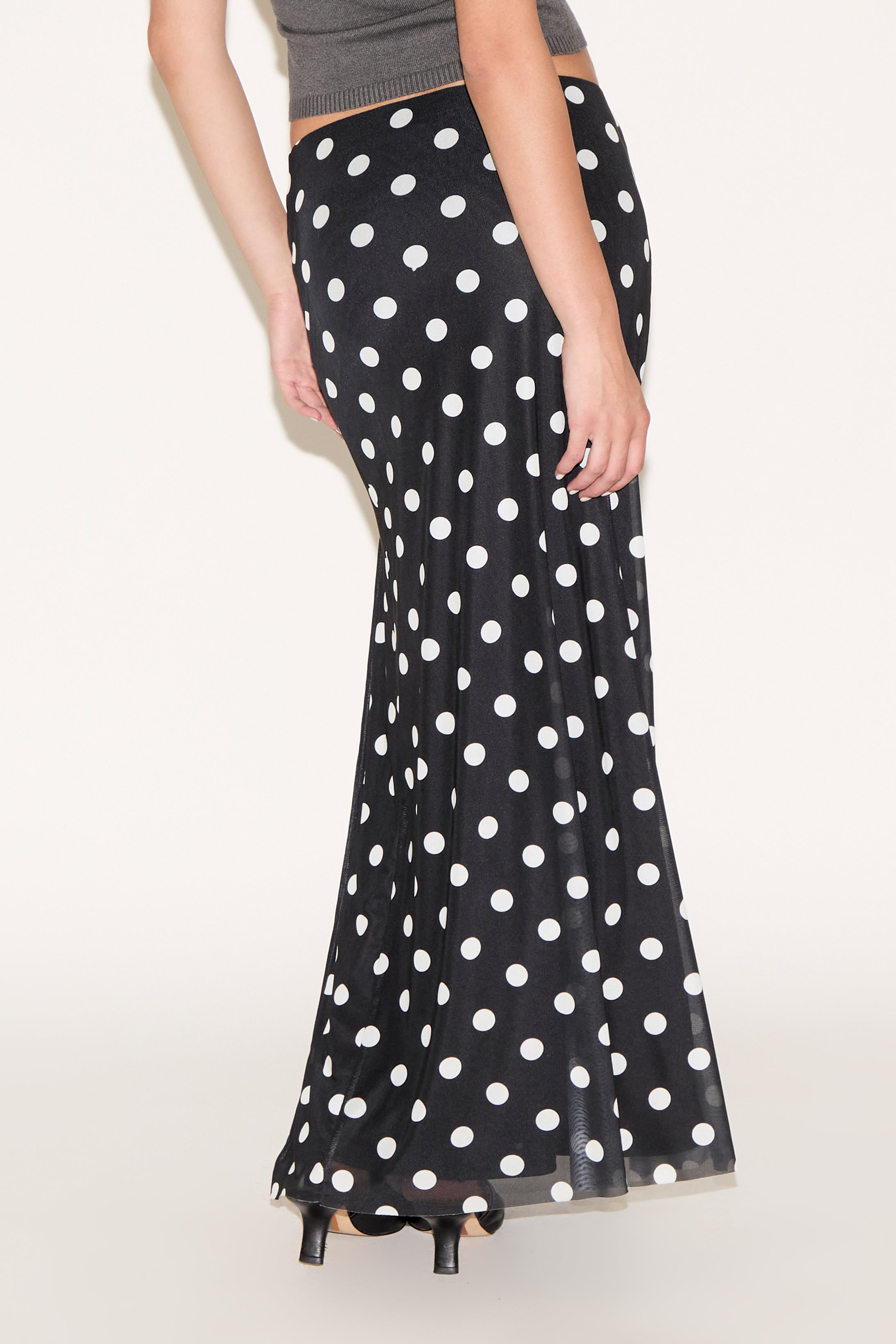 POLKA DOT PRINT MAXI SKIRT WITH SIDE SLIT