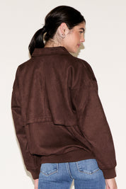 VEGAN SUEDE ZIP UP BOMBER JACKET WITH POCKETS