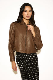 FADED VEGAN LEATHER COAT WITH BELTED SIDES