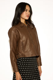 FADED VEGAN LEATHER COAT WITH BELTED SIDES