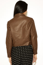 FADED VEGAN LEATHER COAT WITH BELTED SIDES