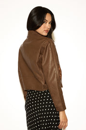 FADED VEGAN LEATHER COAT WITH BELTED SIDES